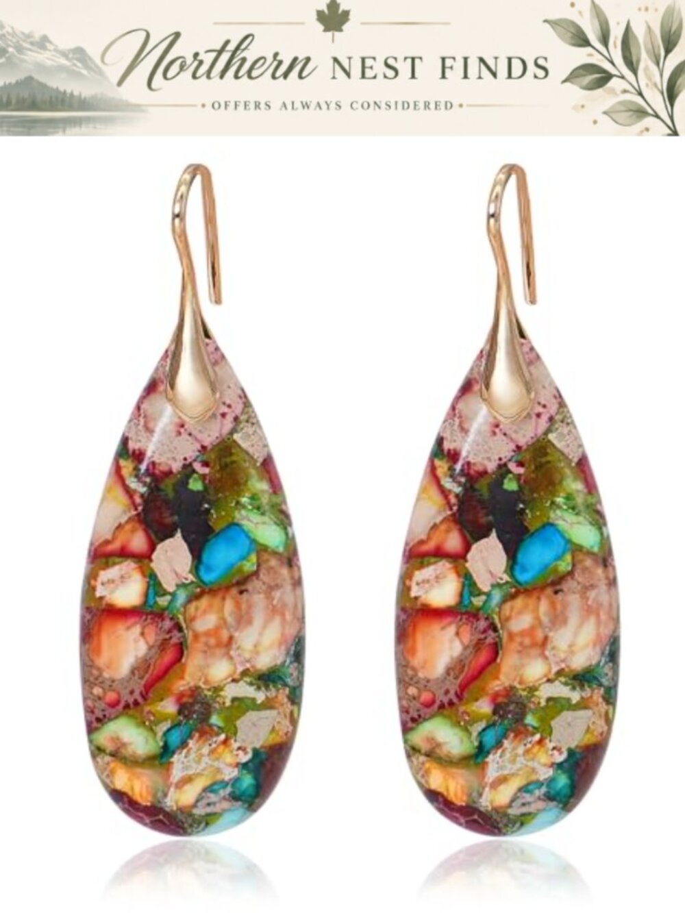 Natural Stone Waterdrop Dangle Earrings Alloy Drop Women Jewelry